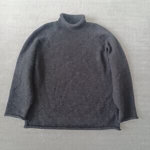 Vintage J.Crew Sweater Mens S Black Roll Neck Wool Oarsman Fisherman Knit 90s